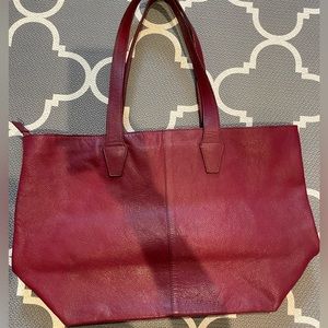 Barneys New York leather tote bag. Maroon medium/large